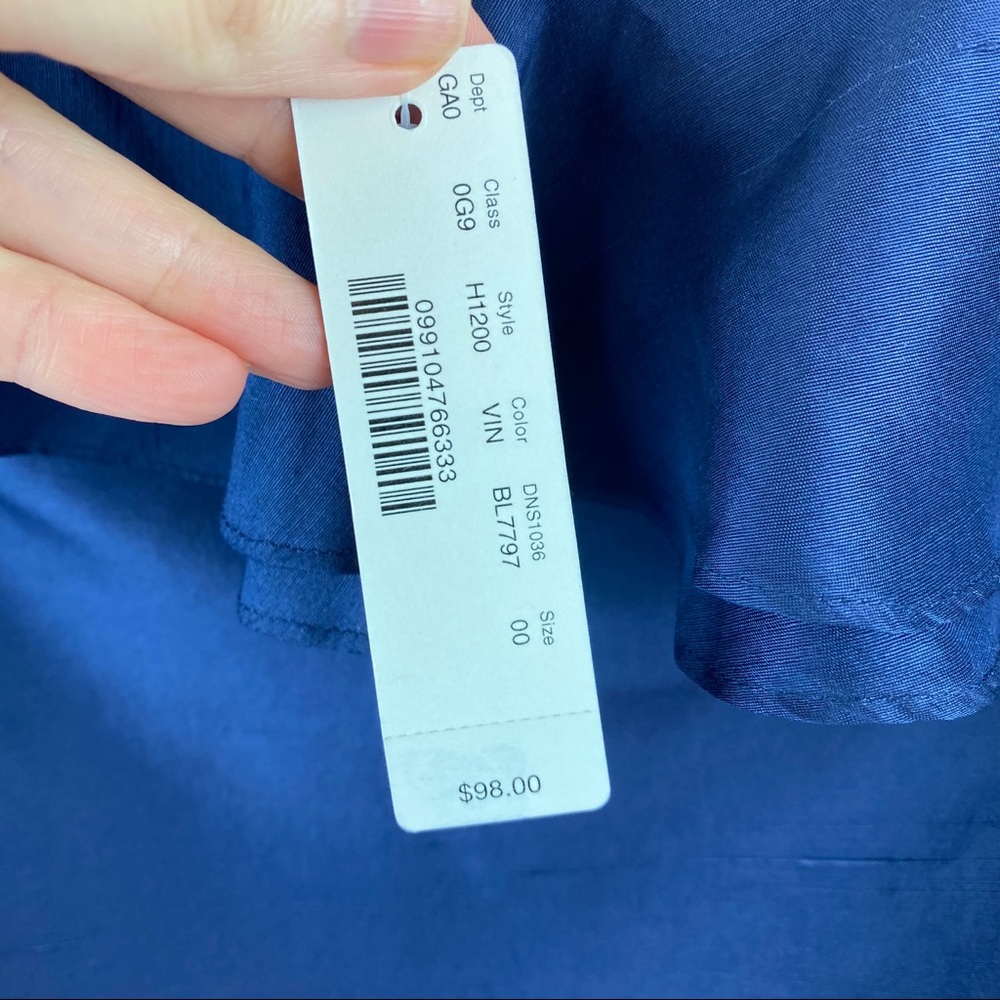 NWT JCrew Silk One Sleeve Navy Blue Ruffle Top 00 - Picture 8 of 11